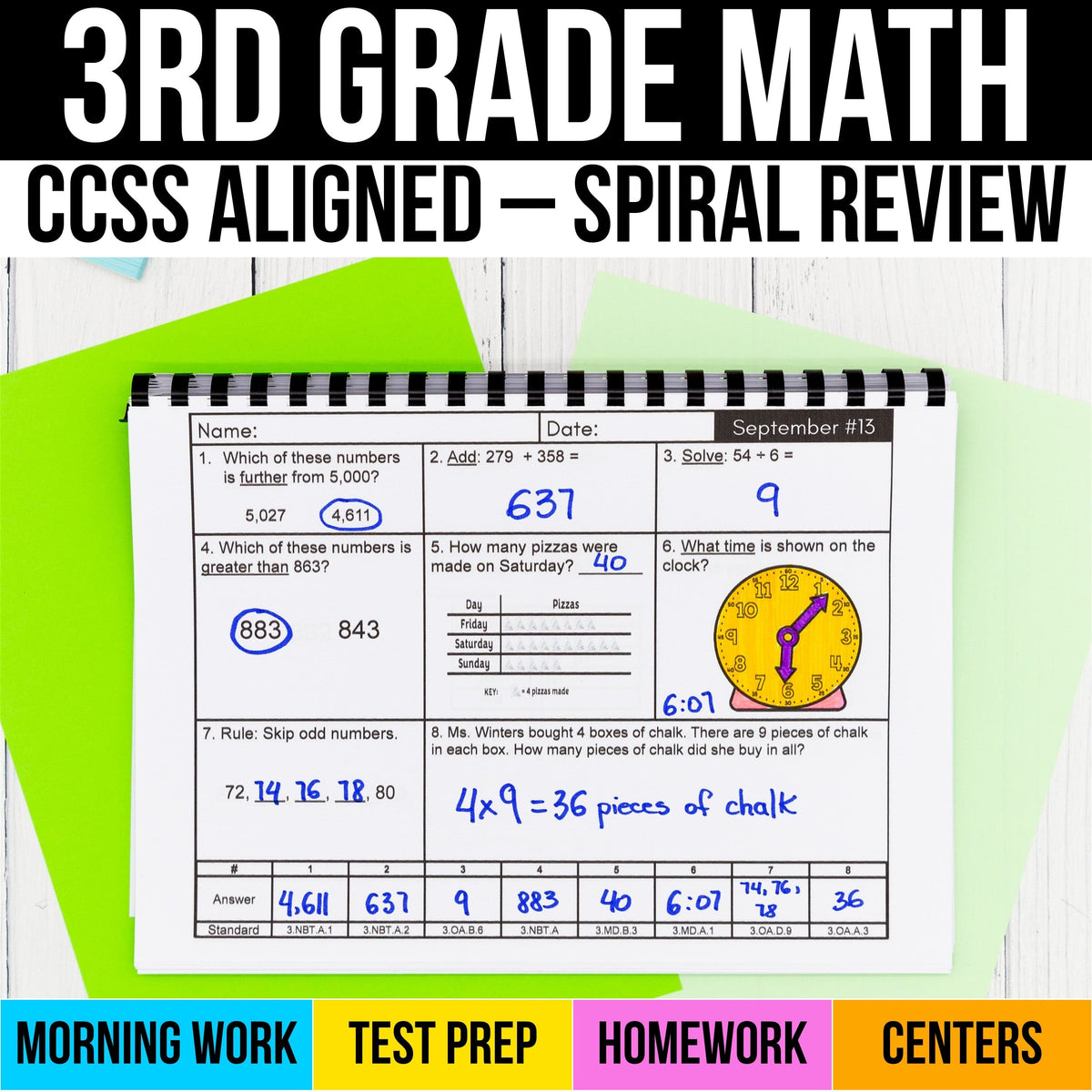 3rd Grade Spiral Math Review | Daily Morning Work, Homework, or Test P ...