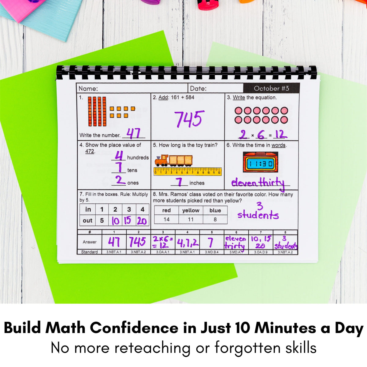 3rd Grade Spiral Math Review | Daily Morning Work, Homework, or Test P ...