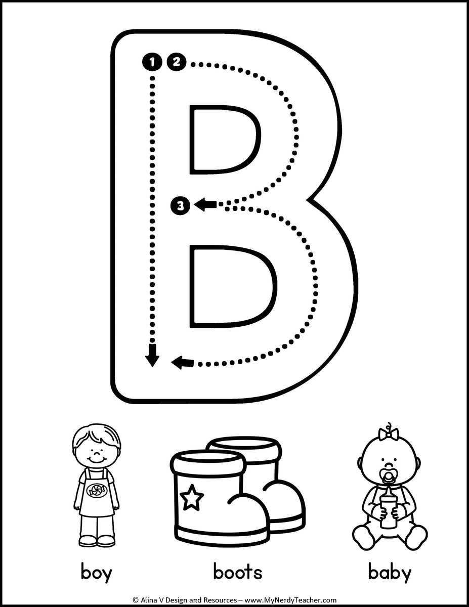 Letter Tracing Cards - Beginning Sounds Alphabet Practice – My Nerdy Teacher for Free Printable Alphabet Tracing Pages
