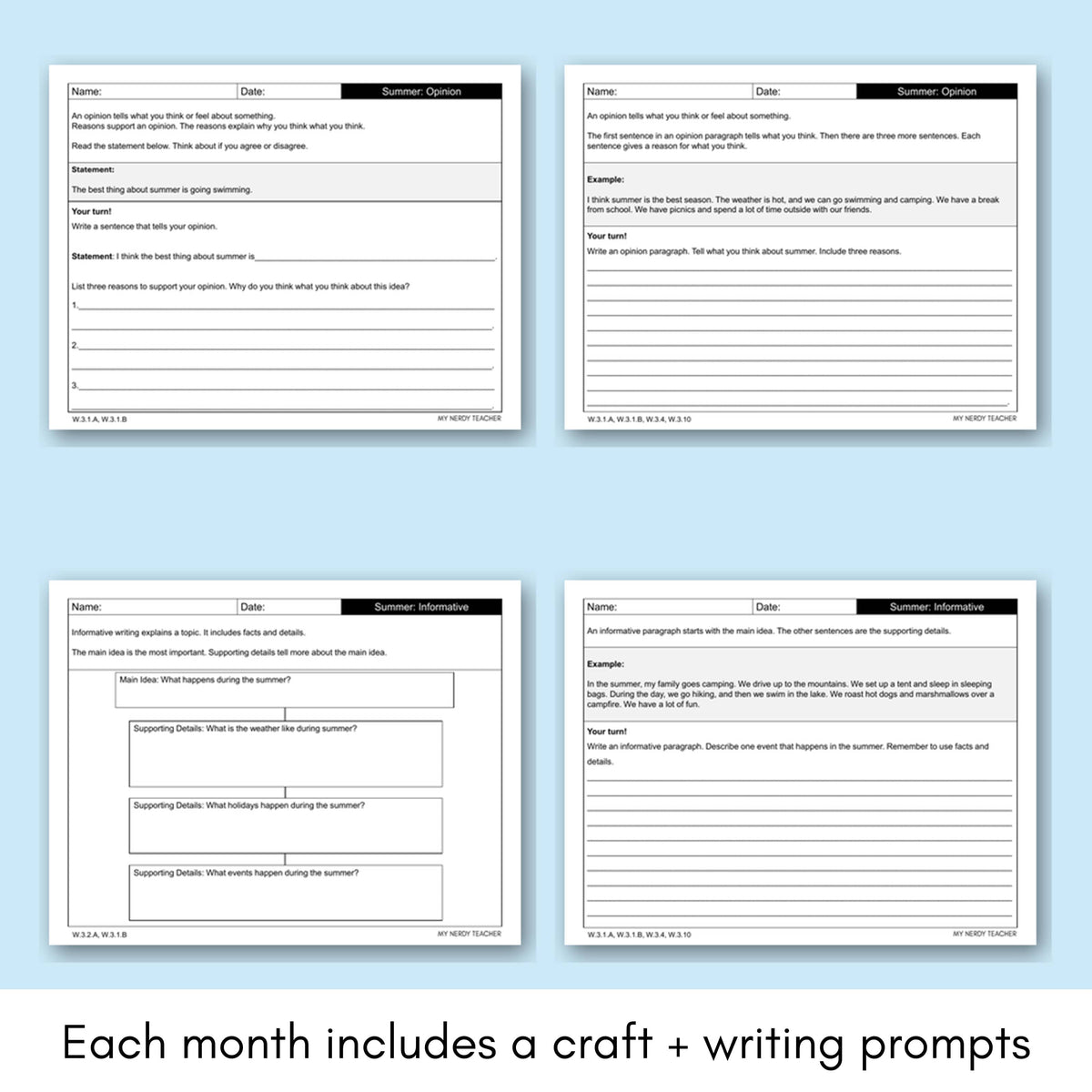 Summer Writing Craft Writing Prompts and Bulletin Board – My Nerdy Teacher