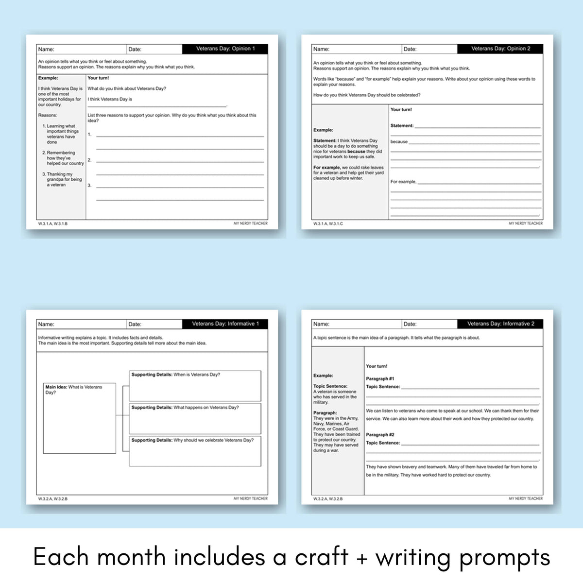 Veterans Day Writing Craft Writing Prompts and Bulletin Board – My ...