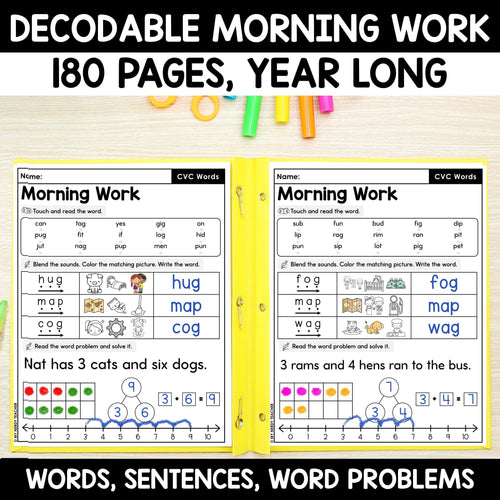 Morning Work - Decodable Words, Sentences and Word Problems to 10