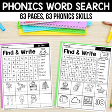 Load image into Gallery viewer, 63 Phonics Word Search Worksheets