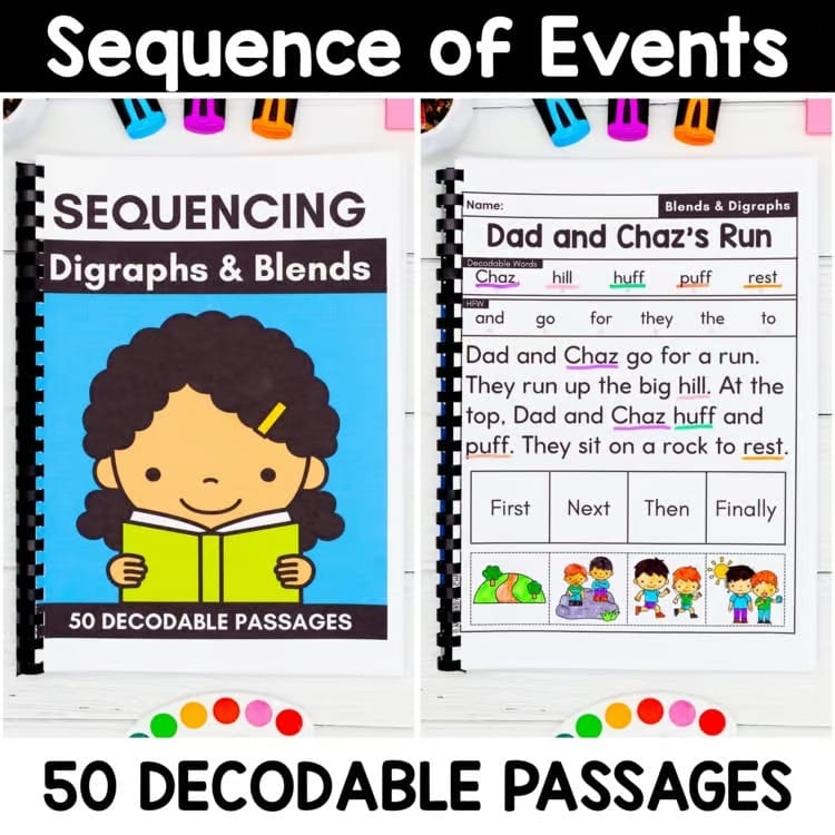 50 Blends & Digraphs Decodable Read & Sequence Phonics Passages – My ...