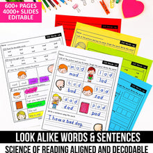 Load image into Gallery viewer, Decodable Look Alike Words and Sentences MEGA BUNDLE (Editable) - K - 2nd Grade