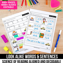 Load image into Gallery viewer, Decodable Look Alike Words and Sentences MEGA BUNDLE (Editable) - K - 2nd Grade