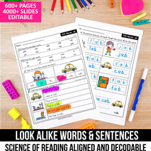 Load image into Gallery viewer, Decodable Look Alike Words and Sentences MEGA BUNDLE (Editable) - K - 2nd Grade