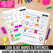 Load image into Gallery viewer, Decodable Look Alike Words and Sentences MEGA BUNDLE (Editable) - K - 2nd Grade