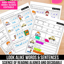 Load image into Gallery viewer, Decodable Look Alike Words and Sentences MEGA BUNDLE (Editable) - K - 2nd Grade