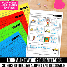 Load image into Gallery viewer, Decodable Look Alike Words and Sentences MEGA BUNDLE (Editable) - K - 2nd Grade