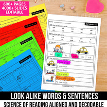 Load image into Gallery viewer, Decodable Look Alike Words and Sentences MEGA BUNDLE (Editable) - K - 2nd Grade