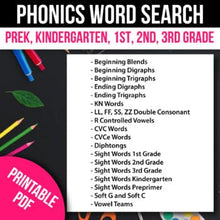 Load image into Gallery viewer, Phonics Word Search CVC CVCe Blends Digraphs Sight Words Spring 200 pages