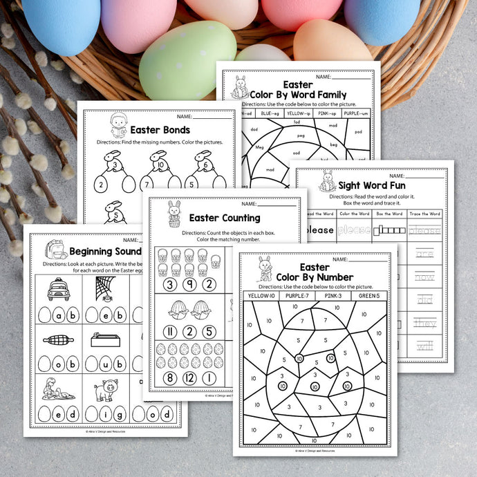 FREE Easter Math & Literacy Worksheets For Kindergarten