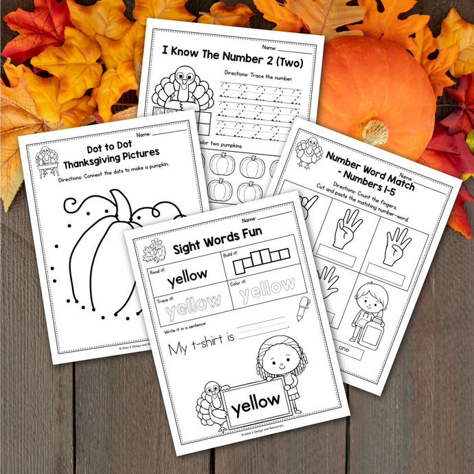 FREE Printable Thanksgiving Worksheets For Preschool