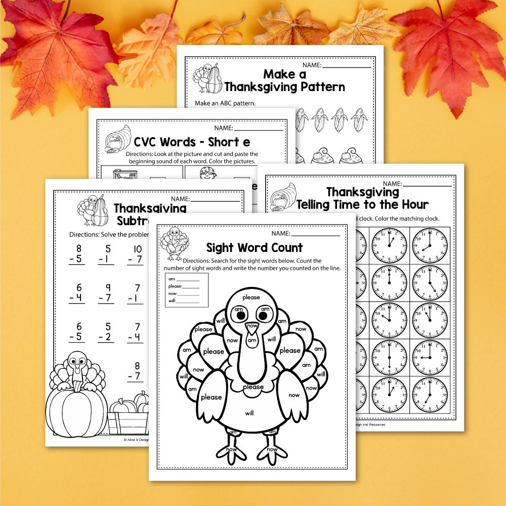 FREE Thanksgiving Math & Literacy Worksheets For Kindergarten – My Nerdy Teacher for Thanksgiving Math Worksheets Free Printable