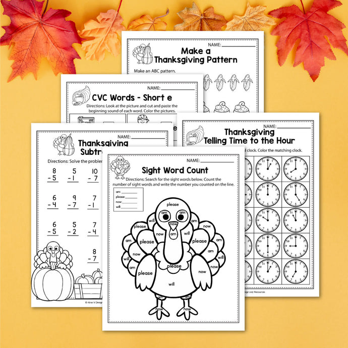 FREE Thanksgiving Math & Literacy Worksheets For Kindergarten