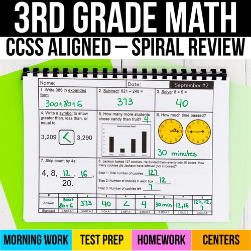 3rd Grade Spiral Math Review | Daily Morning Work, Homework, or Test Prep