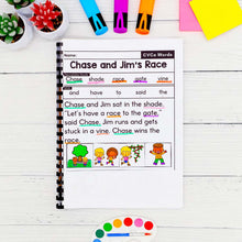 Load image into Gallery viewer, 50 CVCe Words Decodable Read &amp; Sequence Phonics Passages