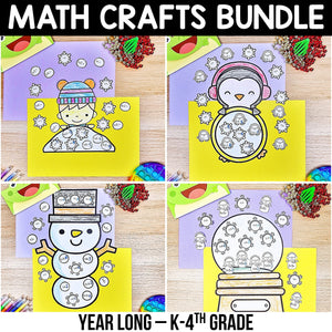 Math Crafts Worksheets YEAR-LONG MEGA BUNDLE K-4th Grade