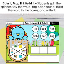 Load image into Gallery viewer, G14 Roll And Read CVC Words Say it Tap it Map It Phoneme Manipulation Activities