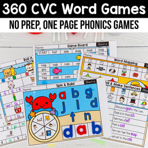 360 CVC Word Games - No Prep Literacy Centers BUNDLE – My Nerdy