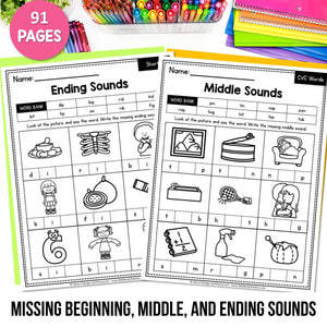 CVC Word Worksheets - Missing Beginning, Middle and Ending Sound