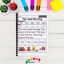 Load image into Gallery viewer, 50 CVC Words Decodable Read &amp; Sequence Phonics Passages - Science of Reading Aligned