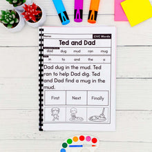 Load image into Gallery viewer, 50 CVC Words Decodable Read &amp; Sequence Phonics Passages - Science of Reading Aligned