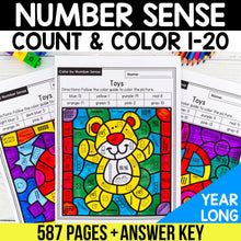 Load image into Gallery viewer, 587 Color by Number Sense Worksheets 1 to 20 YEAR-LONG BUNDLE