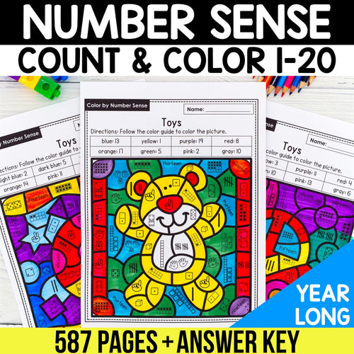 587 Color by Number Sense Worksheets 1 to 20 YEAR-LONG BUNDLE