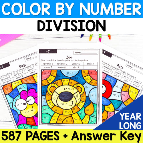 587 Color by Number Worksheets - Division - YEAR-LONG BUNDLE