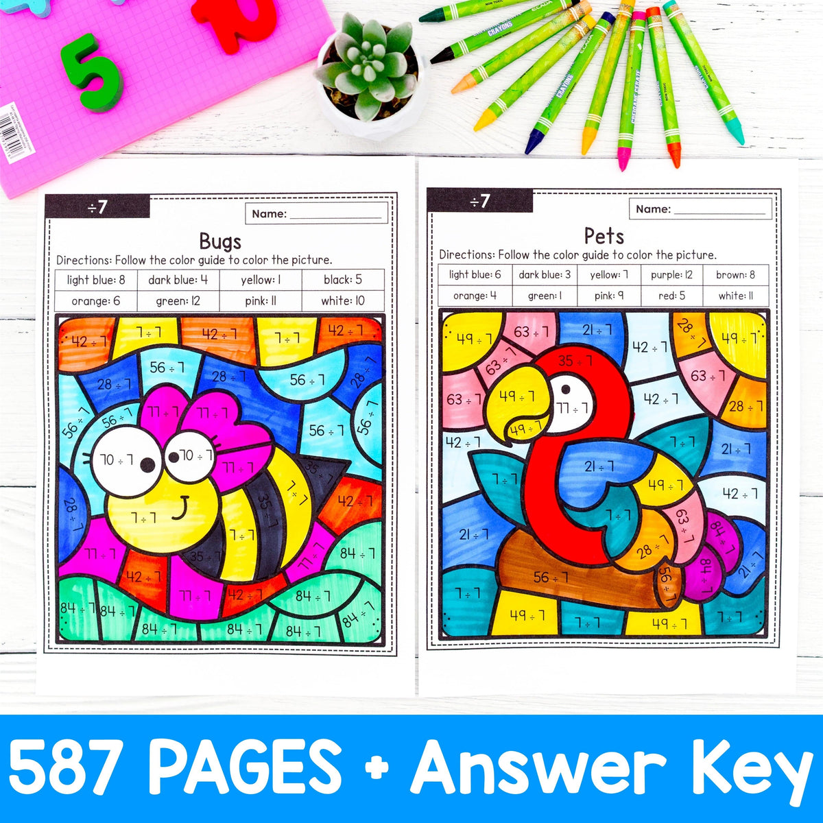 587 Color by Number Worksheets - Division - YEAR-LONG BUNDLE – My Nerdy ...