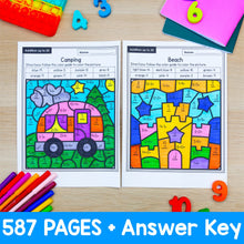 Load image into Gallery viewer, 587 Color by Number Worksheets - Addition within 20 - YEAR-LONG BUNDLE