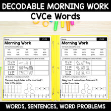 Load image into Gallery viewer, CVCe Words Morning Work - Decodable Words, Sentences and Word Problems to 10