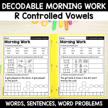 Load image into Gallery viewer, R Controlled Vowels Morning Work - Decodable Words, Sentences and Word Problems to 10