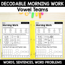 Load image into Gallery viewer, Vowel Teams Morning Work - Decodable Words, Sentences and Word Problems to 10