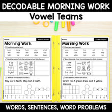 Load image into Gallery viewer, Vowel Teams Morning Work - Decodable Words, Sentences and Word Problems to 10