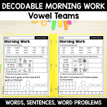 Load image into Gallery viewer, Vowel Teams Morning Work - Decodable Words, Sentences and Word Problems to 10