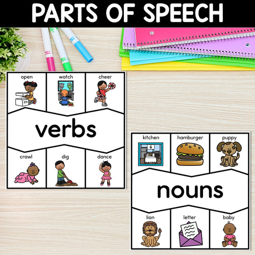 Parts of Speech Puzzles: Verbs, Nouns, Adjectives, Prepositions