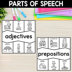 Parts of Speech Puzzles: Verbs, Nouns, Adjectives, Prepositions