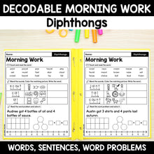 Load image into Gallery viewer, Diphthongs Morning Work - Decodable Words, Sentences and Word Problems to 10
