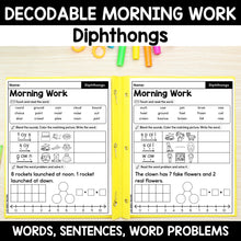 Load image into Gallery viewer, Diphthongs Morning Work - Decodable Words, Sentences and Word Problems to 10