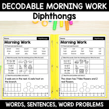 Load image into Gallery viewer, Diphthongs Morning Work - Decodable Words, Sentences and Word Problems to 10
