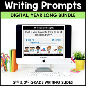 Morning Work Writing Prompts 2nd-3rd Grade YEAR LONG BUNDLE - Editable Google Slides & PowerPoint