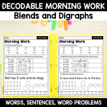 Load image into Gallery viewer, Blends &amp; Digraphs Morning Work - Decodable Words, Sentences and Word Problems to 10