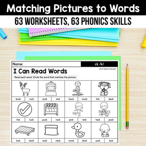 Matching Pictures to Words - Phonics Worksheets