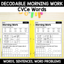 Load image into Gallery viewer, CVCe Words Morning Work - Decodable Words, Sentences and Word Problems to 10