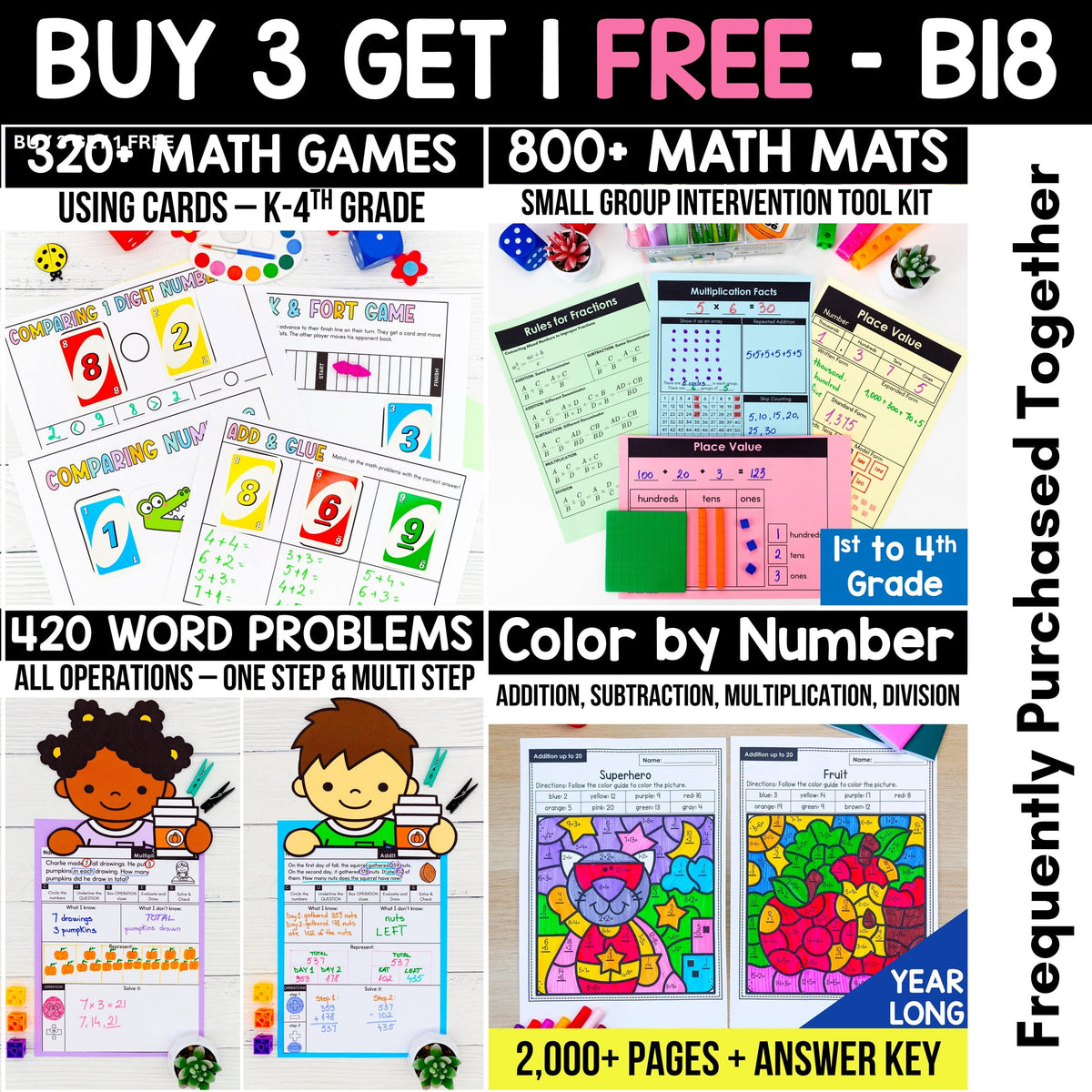 Picture Mats Math Problem Buy3Get1 FREE B18 Math Mats, Games, Word Problems & More (K–4) – My ...