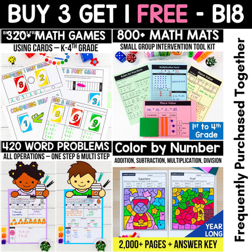 Buy3Get1 FREE B18 Math Mats, Games, Word Problems & More (K–4)