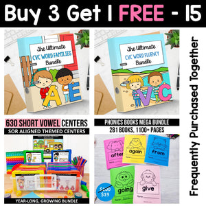 Buy3Get1 FREE B15 - CVC Word Worksheets, Phonics Books, Short Vowels Task Cards